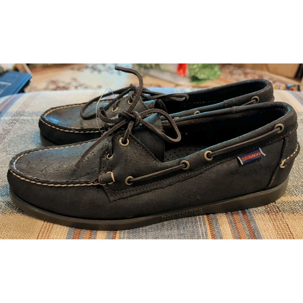Sebago Docksides Boat Shoes Mens 12 Dark Brown Leather Casual Lace Up Comfort